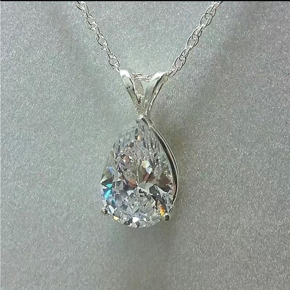 🆕❗️ 925 Silver Teardrop Shaped Gemstone Zircon Pendant Necklace - Picture 3 of 4
